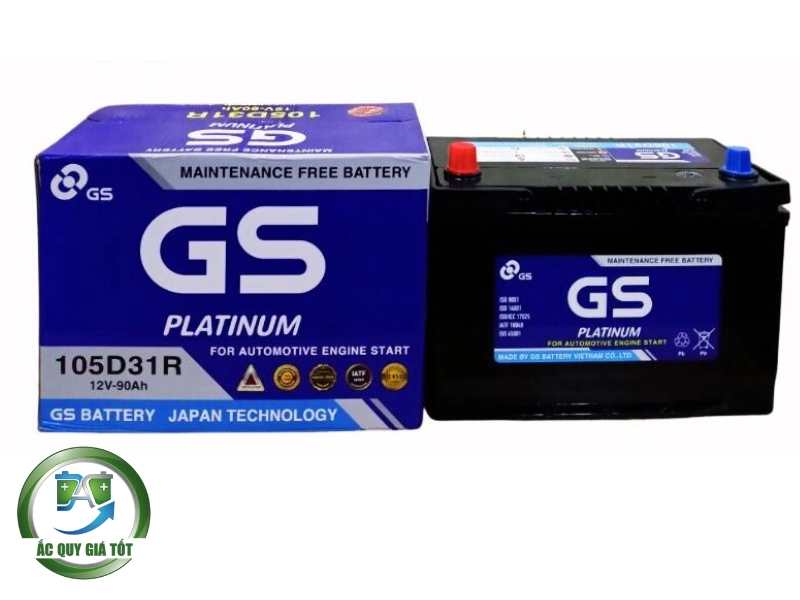 Chi tiết ắc quy GS MF 105D31R 12V 90Ah